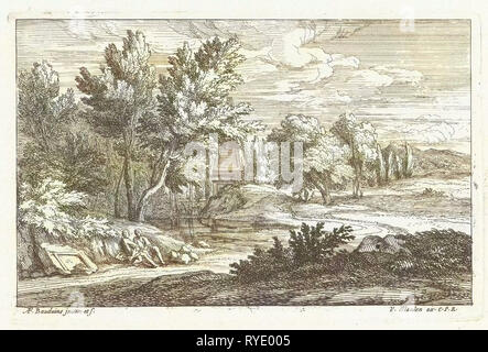 Landschaft mit einem Grab, Adriaen Frans Boudewyns, Adam Frans van der Meulen, Lodewijk XIV (Koning van Frankreich), 1666-1681 Stockfoto