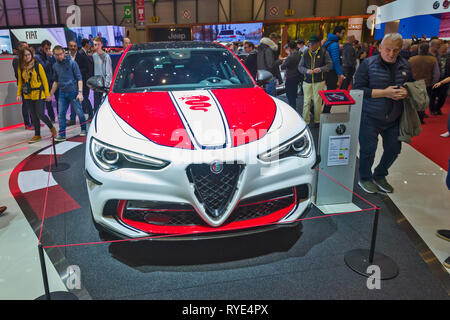 Genf/Schweiz - 9. März 2019: Genfer Autosalon, Alfa Romeo Racing Guilia Stockfoto