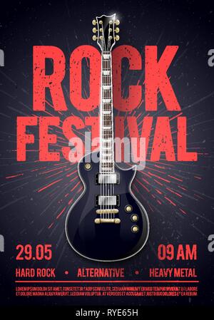 Vector Illustration Rock Festival konzert party Flyer oder Poster Design Template mit Gitarre, Platz für Text und coole Effekte im Hintergrund Stock Vektor