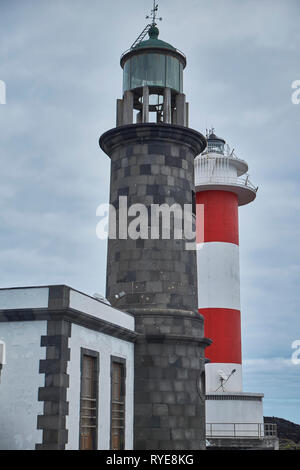 Leuchtturm, alte und neue, Faro de Fuencaliente, La Palma, Südspitze, Kanarische Inseln, Europa Stockfoto