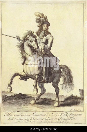 Equestrian portrait von Maximilian II. Emanuel, Kurfürst von Bayern, Pieter Stevens (vermeld 1689), Nicolaes Visscher (II), Staten Generaal, 1679 - 1702 Stockfoto