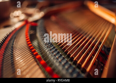 Inside Grand Piano, Streicher closeup, niemand Stockfoto