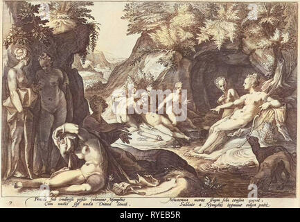 Diana entdeckt die Schwangerschaft der Callisto, print-Hersteller: Hendrick Goltzius Werkstatt von Hendrick Goltzius, Franco Estius, 1590 Stockfoto