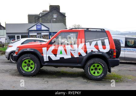 Off Road 4x4 fahren in Windermere, Ambleside, Lake District, Kankku, Land Rover Defender, Stockfoto