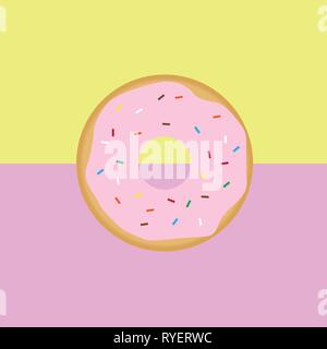 Süße rosa glasierten Krapfen mit Topping auf Rosa und gelbem Hintergrund Vektor icon Stock Vektor