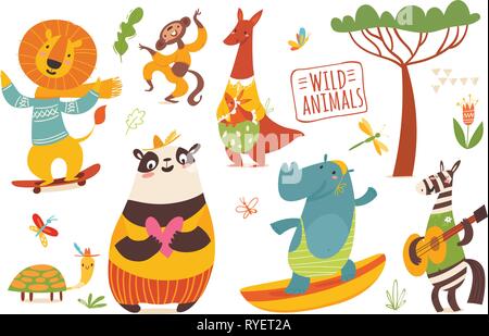 Große cartoon wilden Wald Tiere. Stock Vektor