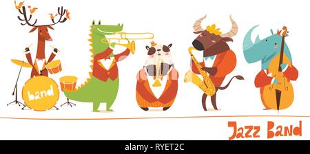 Lustige Tiere Musiker vektor Zeichen. Jazz Musik Stock Vektor