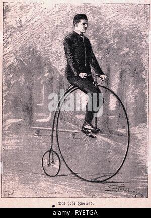 Verkehr/Transport, Fahrräder, penny-farthing, Holzstich, Deutschland, 1891, Additional-Rights - Clearance-Info - Not-Available Stockfoto