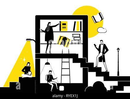 Bibliothek - moderne Wohnung design style Prinzipdarstellung Stock Vektor