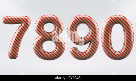 Einstellen der Süßigkeit, die Buchstaben und Zahlen - Das 3D-Illustration, auf weißem Hintergrund, inclucing Beschneidungspfade. Stockfoto
