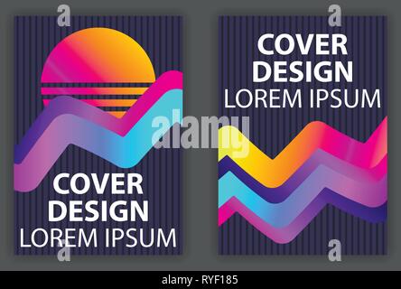 Cover Design Plakat mit Flüssigkeit wave und farbenfrohen Farbverläufen. Synthwave, futurismus Hintergrund. Retrowave. Vector Illustration Stock Vektor