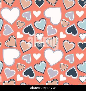 Witziges Herz-Nahtloses Muster. Freihändig gezeichnet bunten Herz Form Vektor Cartoon Stock Vektor
