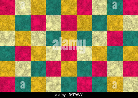Margenta, Smaragdgrün, Gelb und cremefarbenen Marmor Textur, Fliese Muster, quadratische Form Stockfoto