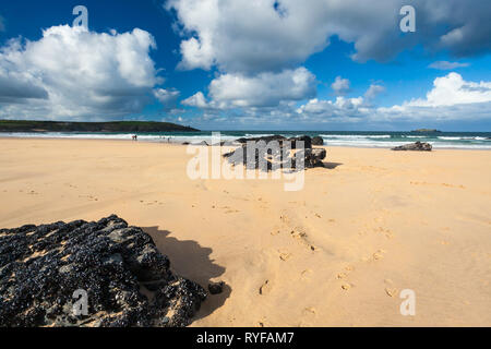 Schönen goldenen Sandstrand an harlyn Bay an der Nordküste von Cornwall. Cornwall England UK Europa Stockfoto