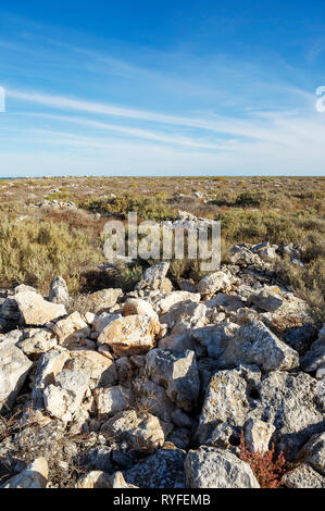 Große Ratte Insel Houtman Abrolhos zeigt die Auswirkungen der Guano Bergbau. Die Houtman Abrolhos Inseln liegen 60 Kilometer vor der Küste von Geraldton in Stockfoto