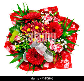 Red Flower Bouquet photogtaphed von oben - auf weißem Hintergrund Stockfoto