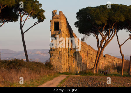 Claudian und Anio Novus Aquädukte (Park der Aquädukte - Campagna Romana - Wasserbau Wunder - die Aquädukte im Alten Rom - Rom Stockfoto