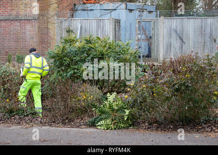 Rat Gärtner tragen, Gut sichtbare Kleidung bei der Arbeit im Park Stockfoto