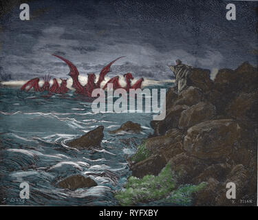 Die Bibel. Die Propheten. Buch Daniel. Daniels Vision der Tiere. Kupferstich von Gustave Dore, 1866. Stockfoto