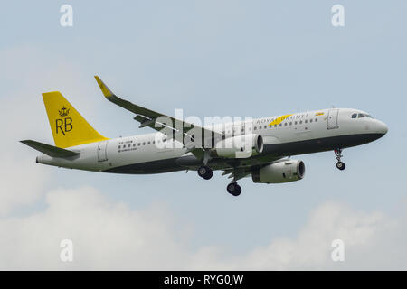 Bangkok, Thailand - 17.September 2018. Ein Airbus A320 Flugzeug der Royal Brunei Airlines Landung in Bangkok Suvarnabhumi Airport (BKK). Stockfoto