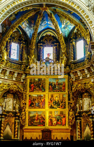 Kathedrale von Valencia Spanien Altarbild Kathedrale von Valencia Innenraum Hauptaltar Mittelalter Kathedrale von Valencia Gotische Kunst Stockfoto