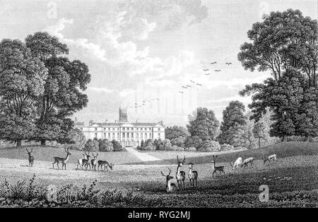 Gravieren von Oakley House der Sitz von Henry Bathurst, (jetzt Cirencester Park), Gloucestershire UK gescannt und in hoher Auflösung aus einem Buch von 1825. Stockfoto