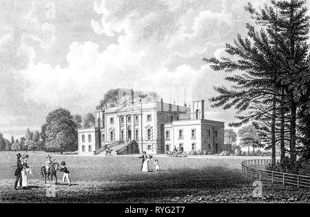 Gravur der Frampton Gerichtsstand Sitz von Henry Clifford Clifford, Gloucestershire, UK gescannt und in hoher Auflösung aus einem Buch 1825 veröffentlicht. Stockfoto
