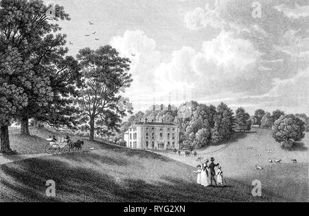 Eine Gravur der Cerney Haus der Sitz von William Croome, North Cerney, Gloucestershire UK bei hoher Auflösung aus einem Buch 1825 veröffentlicht gescannt. Stockfoto