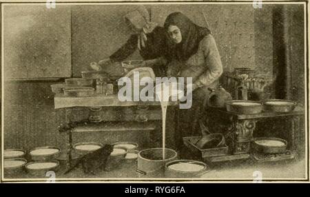 Elementare Landwirtschaft elementaryagricu 01 nida Jahr: 1917 MILCH UND BUTTER 31 ist zusammengedrückt und mit einem Paddel aus Holz, den Rest zu entfernen. Drei Viertel eines onnce des Schlegels kochsalz sollte jedem Pfund Butter hinzugefügt werden und sogar - arbeitete in der Butter^^^'^^''^^^^^^^^^^^^^^^^^^^^^^^^^ Trennung creme Ly. Masse mit dem Paddel. Der Arbeitnehmer fest Rollen und die Kleider der Butter, aber nicht reiben, weil das Korn zerstört. Wenn die Butter ist frei von aber-termilk, kann er in einen verführerischen Klumpen und Stempel-ed und in geöltem Papier gerollt werden. Butter ist für seinen Geschmack beurteilt, Col Stockfoto