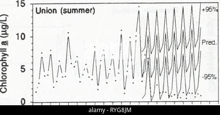 Auswirkungen von Zebra Muscheln auf Chlorophyll, Stickstoff, Phosphor und Silizium in North shore Wasser des Lake Erie effectsofzebramu 00 ontauoft Jahr: 1997 76 78 80 82 84 86 88 90 92 94 Jahr o&gt; 10. Stockfoto
