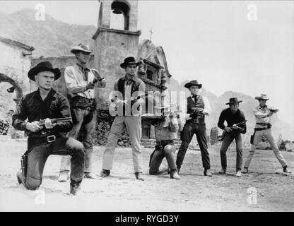 YUL BRYNNER, Steve Mcqueen, Horst Buchholz, Charles Bronson, ROBERT VAUGHN, BRAD DEXTER, James Coburn, die glorreichen Sieben, 1960 Stockfoto