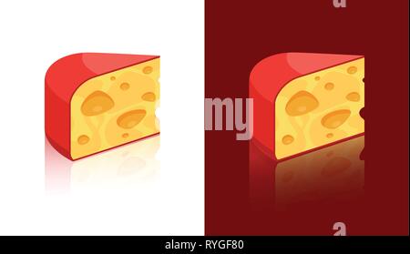 Käse Symbole isoliert auf weißem und dunklem Hintergrund - Bunte Zeichen von porösen Schweizer Käse Maasdam Stock Vektor