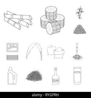 Stick, Stück, Bush, Karton, Blatt, Tasche, root, Haushalt, bagasse, Rum, Saft, Cube, Palm, granuliert, Container, Grün, Sand, System, Chemikalien, Rohstoffe, Flasche, Ernte, Indien, Säule, Block, Pack, Kohlenhydrat-, Prozess-, Zucker-, Feld-, Werks-, Plantage, Agrar, Landwirtschaft, Saccharose, Technologie, Zuckerrohr, Zuckerrohr, Set, Vector, Icon, Illustration, isoliert, Sammlung, Design, Element, Grafik, Zeichen, Outline, Linie Vektor Vektoren, Stock Vektor