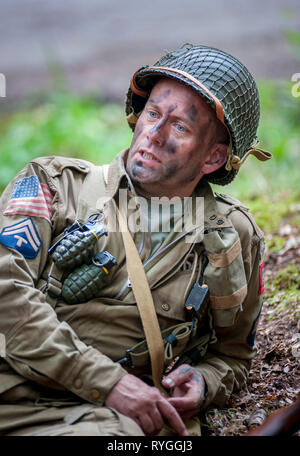 Woodhall Spa 1940 Festival - Woodhall Spa 1940 Festival - Porträt eines amerikanischen Soldaten eine zerstreute Diviasion des 2. Weltkrieges Stockfoto