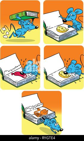 Die Abbildung zeigt die komische Abenteuer maus Cartoon, auf separaten Ebenen. Stock Vektor