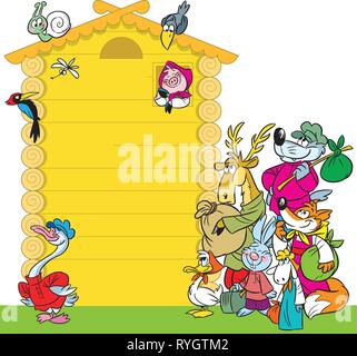 In der Abbildung cartoon Haus mit lustigen Tieren. Abbildung auf separaten Ebenen getan, es ist ein Ort für den Test blockieren. Stock Vektor