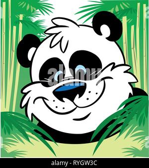 Die Abbildung zeigt eine lustige Karikatur Panda in Bambus Stock Vektor