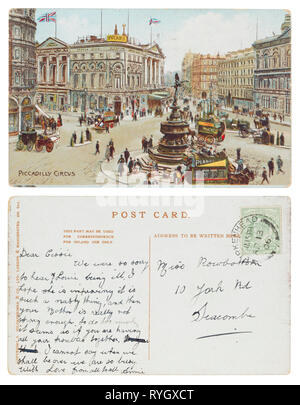 Postkarte von Piccadilly Circus gesendet von Birkenhead in Seacombe 1906 Stockfoto