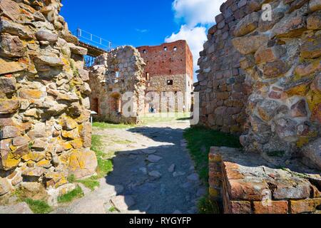 Schloss Hammershus, die größte Burgruine Nordeuropas an steilen Granit Felsen an der Ostsee gelegen, Bornholm, Dänemark Stockfoto