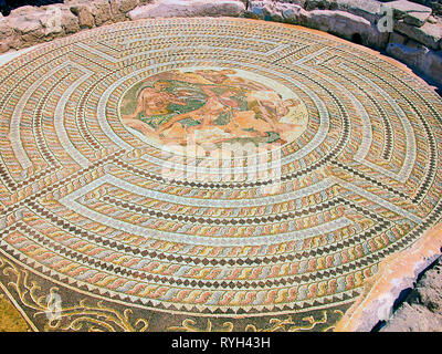 Kreisförmige Mosaik, Haus des Dionysos, Kato Pafos, Zypern Stockfoto