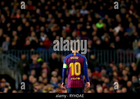 Barcelona, Spanien. 13 Mär, 2019. Messi während des Spiels zwischen Barcelona und Lyon statt im Camp Nou in Barcelona, CA. Das Match ist die zweite Qualifikationsrunde des UEFA Champions League 2018/19 Runde 16. Credit: Marco Galvão/FotoArena/Alamy leben Nachrichten Stockfoto