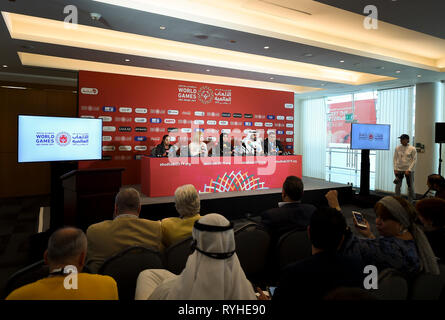 Abu Dhabi, Vereinigte Arabische Emirate (VAE). 13 Mär, 2019. Die 2019 Abu Dhabi Special Olympics World Games hält die Eröffnung Pressekonferenz in Abu Dhabi, die Vereinigten Arabischen Emirate (UAE), 13. März 2019. Credit: Xia Yifang/Xinhua/Alamy leben Nachrichten Stockfoto