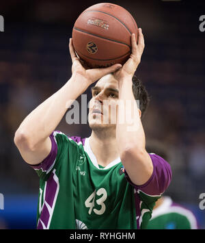Berlin, Deutschland. 13 Mär, 2019. Basketball: Eurocup ALBA Berlin - unicaja Malaga, Endrunde, Viertelfinale, 3. Spieltag. Carlos Suarez von Malaga. Credit: Soeren Stache/dpa/Alamy leben Nachrichten Stockfoto