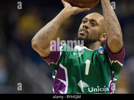 Berlin, Deutschland. 13 Mär, 2019. Basketball: Eurocup ALBA Berlin - unicaja Malaga, Endrunde, Viertelfinale, 3. Spieltag. Ryan Boatright von Malaga. Credit: Soeren Stache/dpa/Alamy leben Nachrichten Stockfoto