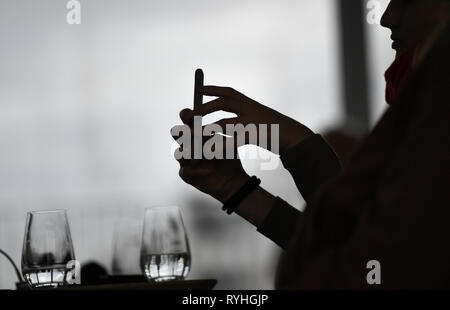 Berlin, Deutschland. 13 Mär, 2019. Eine Frau ist Filmen mit einem Smartphone. Foto: Jens Kalaene/dpa-Zentralbild/ZB/dpa/Alamy leben Nachrichten Stockfoto