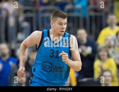Berlin, Deutschland. 13 Mär, 2019. Basketball: Eurocup ALBA Berlin - unicaja Malaga, Endrunde, Viertelfinale, 3. Spieltag. Rokas Giedaitis von Alba. Credit: Soeren Stache/dpa/Alamy leben Nachrichten Stockfoto