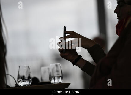 Berlin, Deutschland. 13 Mär, 2019. Eine Frau ist Filmen mit einem Smartphone. Foto: Jens Kalaene/dpa-Zentralbild/ZB/dpa/Alamy leben Nachrichten Stockfoto