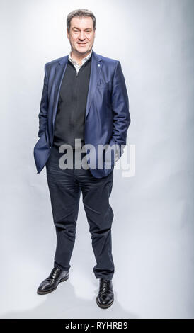 Berlin, Deutschland. 14 Mär, 2019. Markus Söder, Ministerpräsident des Freistaates Bayern und CSU-Vorsitzender, in einem dpa-Interview aufgezeichnet. Quelle: Michael Kappeler/dpa/Alamy leben Nachrichten Stockfoto