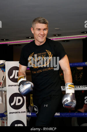 Hilton Hotel Liverpool, Liverpool, UK. 14 Mär, 2019. Matchroom Boxen, Liam Smith gegenüber Sam Eggington öffnen Training; Ehemaliger WBO-Weltmeister Super-Welterweight Liam Smith auf der heutigen offenen Training vor seinem Kampf bei M&AMP;s der Stadt Bank Arena am 30. März gegen den ehemaligen Europäischen welterweight Champion Sam Eggington Credit: Aktion plus Sport/Alamy leben Nachrichten Stockfoto