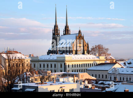 29 Januar 2019, Tschechien, Brünn: Blick über die Dächer der Kathedrale von Brünn. Die Tschechische Republik ist das Gastland der Buchmesse Leipzig 2019. Die Tschechen haben auf ihr Programm für zwei Jahre. Kleine Nachbar der Planung einen ziemlich großen Gig. Foto: Birgit Zimmermann/dpa-Zentralbild/ZB Stockfoto